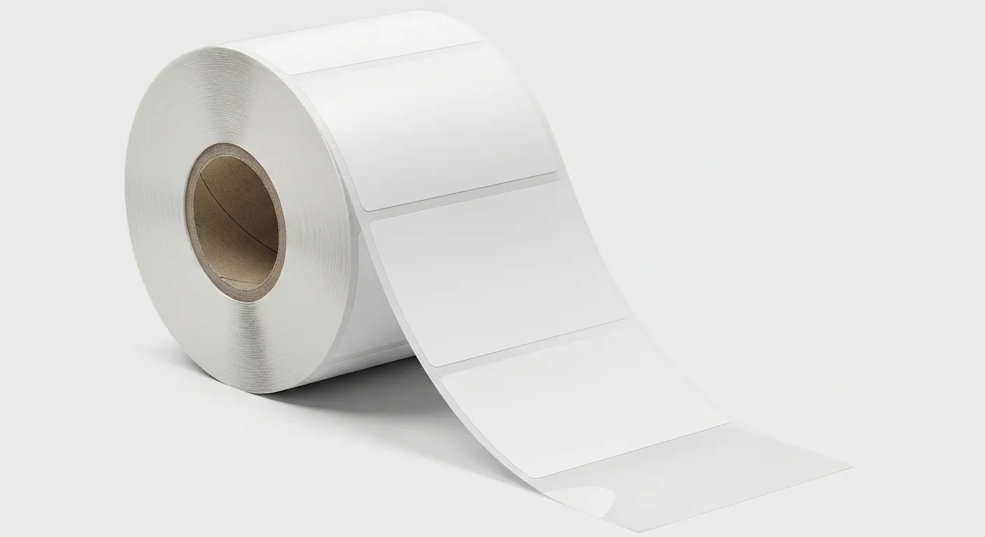 Rotolo di carta adesiva per etichette termiche rivestite dall'alto